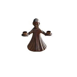 Vtg Italy Brass Choir Boy Girl Candle Holder Figurine Mid Century Religious 3.5"